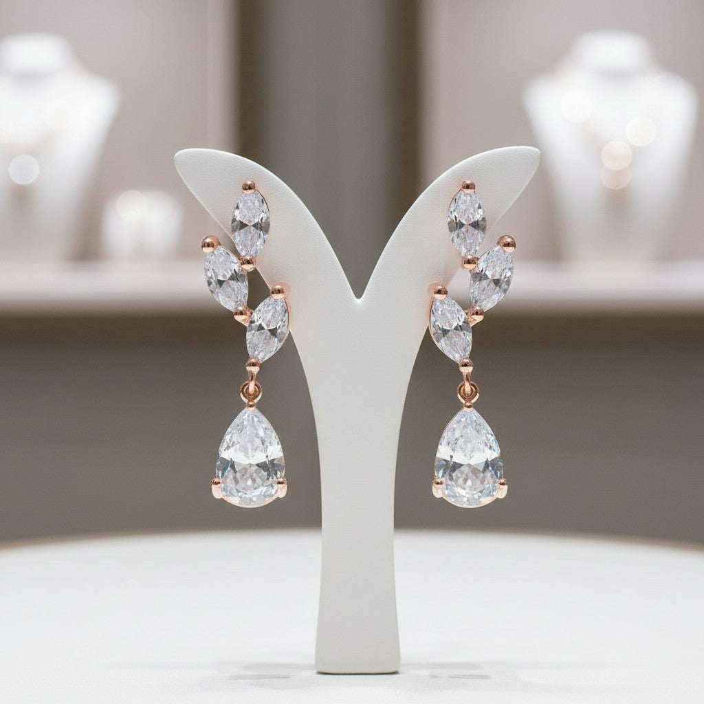 CUBIC ZIRCONIA COLLECTION - DAINTY ELEGANCE EARRINGS - CZER663 ROSE GOLD