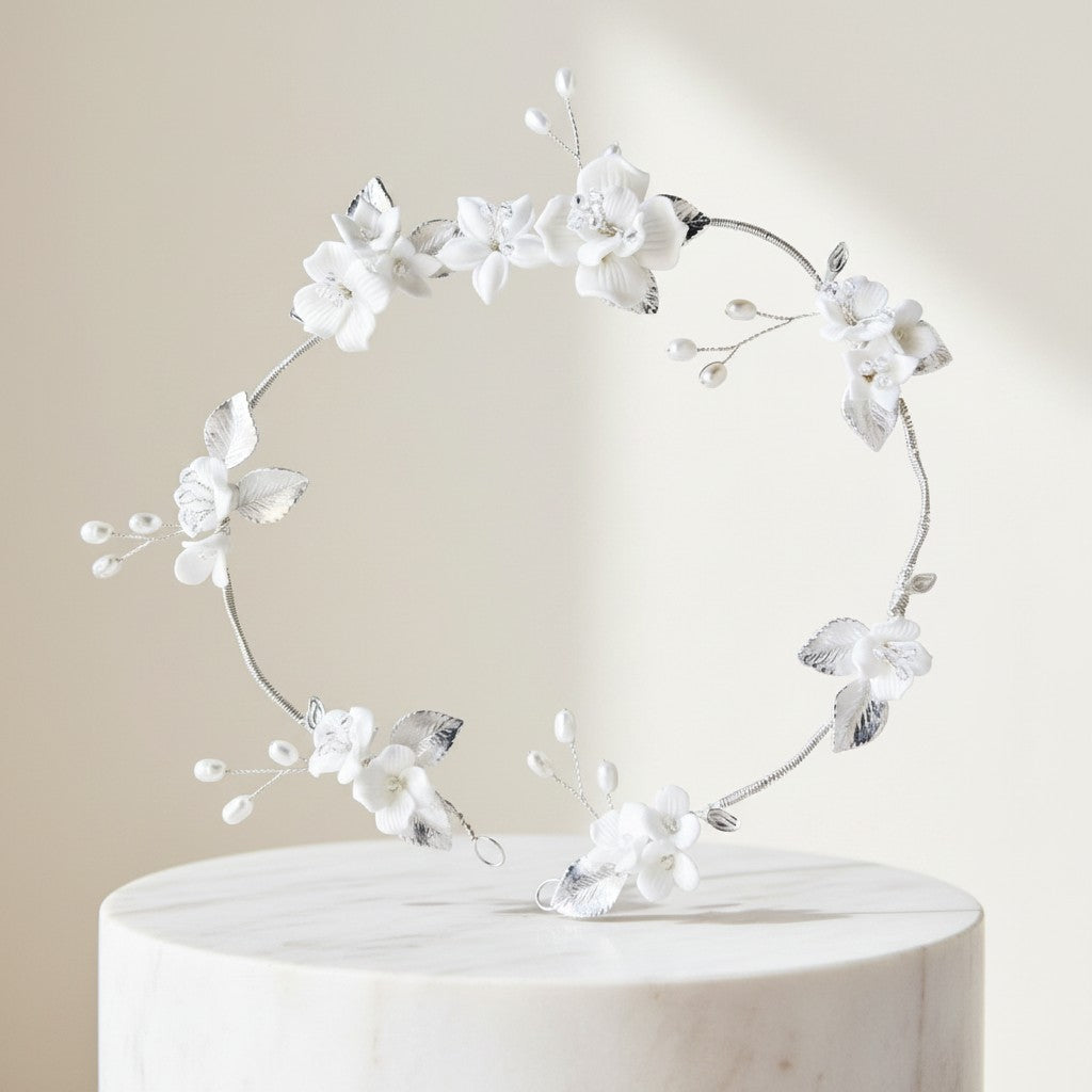 ATHENA COLLECTION - EXQUISITE BRIDAL HAIR VINE - HP243 SILVER