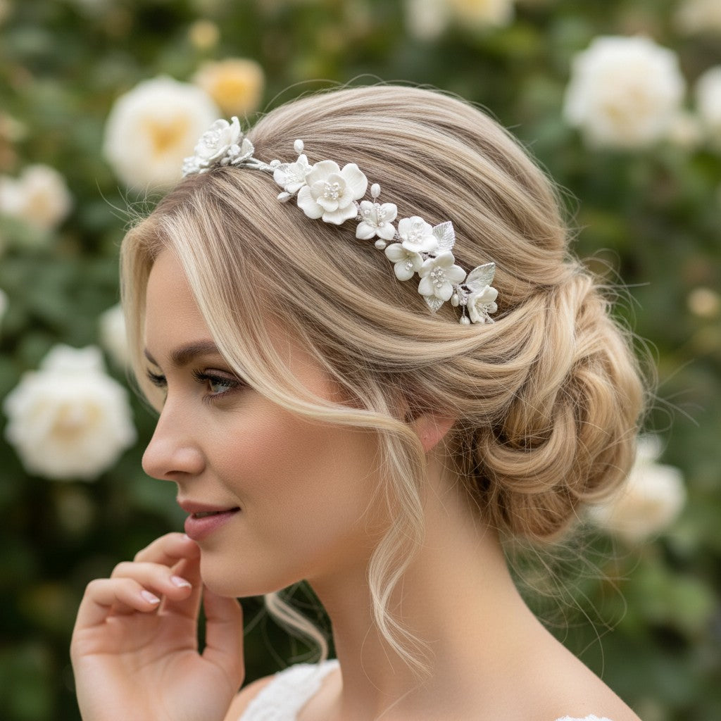 ATHENA COLLECTION - EXQUISITE BRIDAL HAIR VINE - HP243 SILVER
