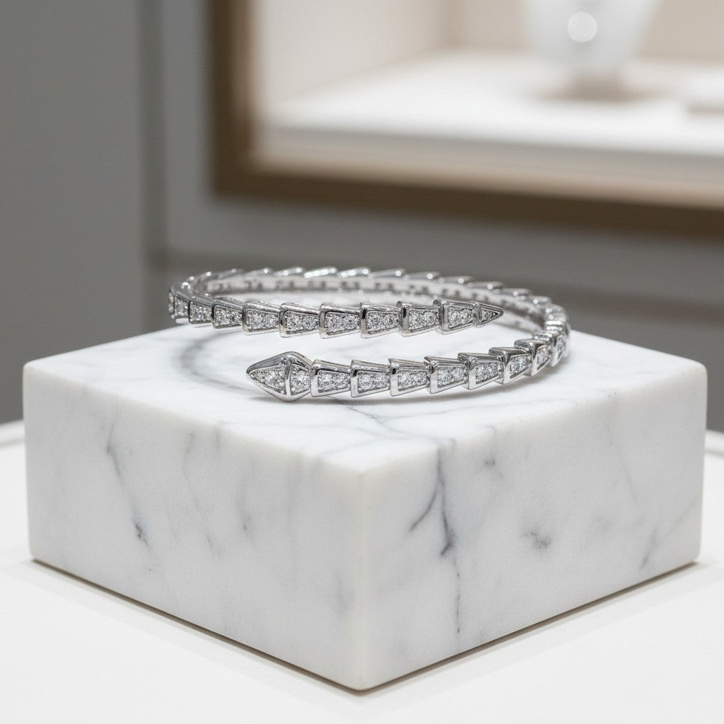 CUBIC ZIRCONIA COLLECTION - GLAM BANGLE BRACELET - BR155 SILVER