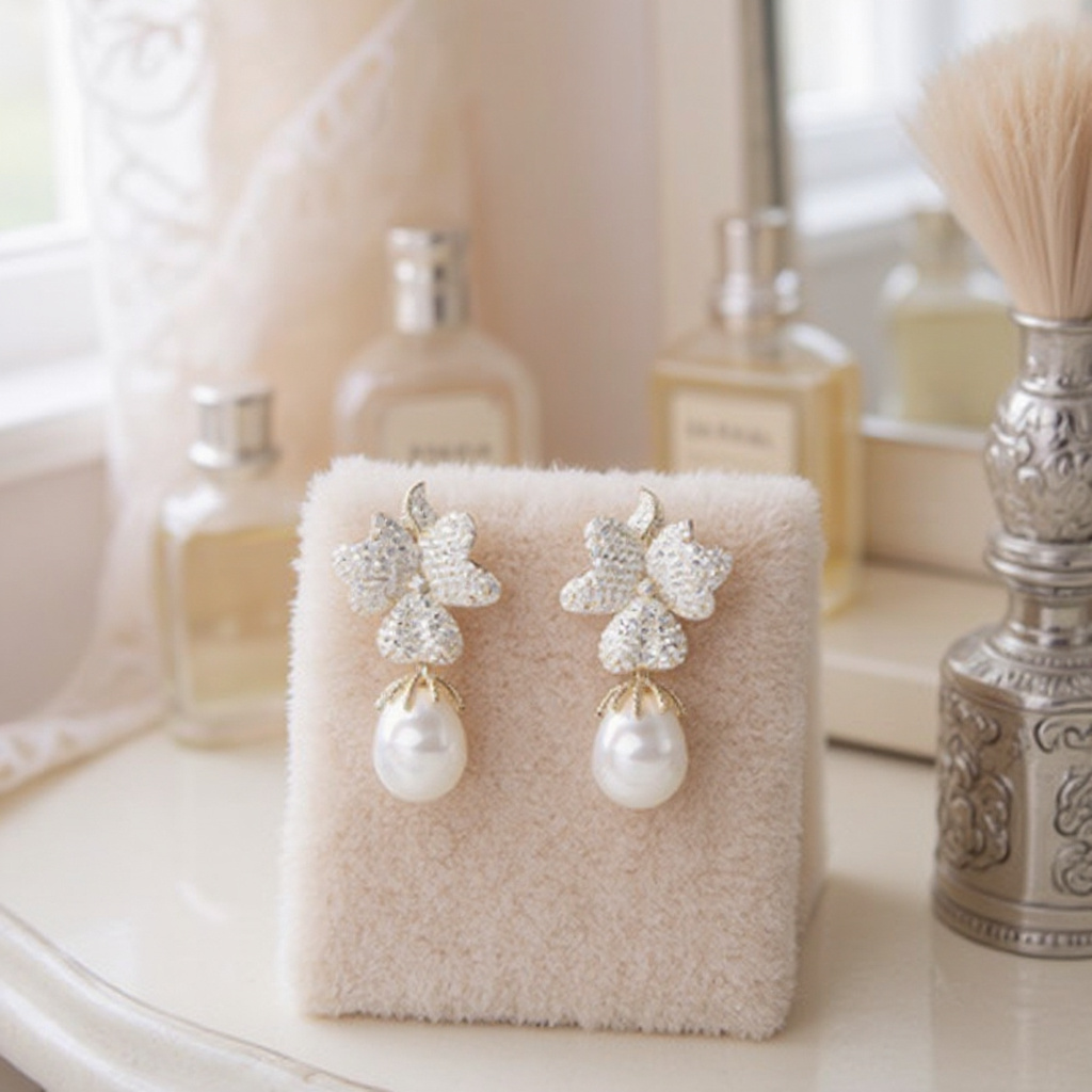 CUBIC ZIRCONIA COLLECTION - VINTAGE FLOWER EARRINGS - CZER803 GOLD