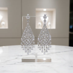 CUBIC ZIRCONIA COLLECTION - VINTAGE CASCADE EARRINGS - CZER804 SILVER