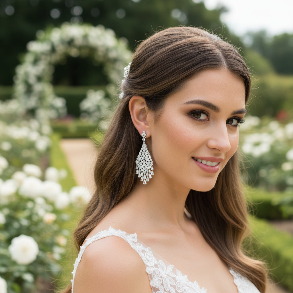 CUBIC ZIRCONIA COLLECTION - VINTAGE CASCADE EARRINGS - CZER804 SILVER