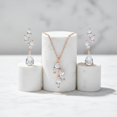 CUBIC ZIRCONIA COLLECTION - DAINTY ELEGANCE NECKLACE SET- CZNK204 ROSE GOLD