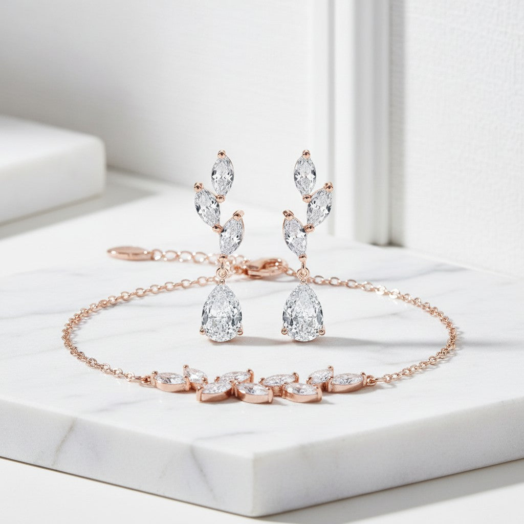 CUBIC ZIRCONIA COLLECTION - DAINTY ELEGANCE BRACELET SET - COLLECTION 2A ROSE GOLD