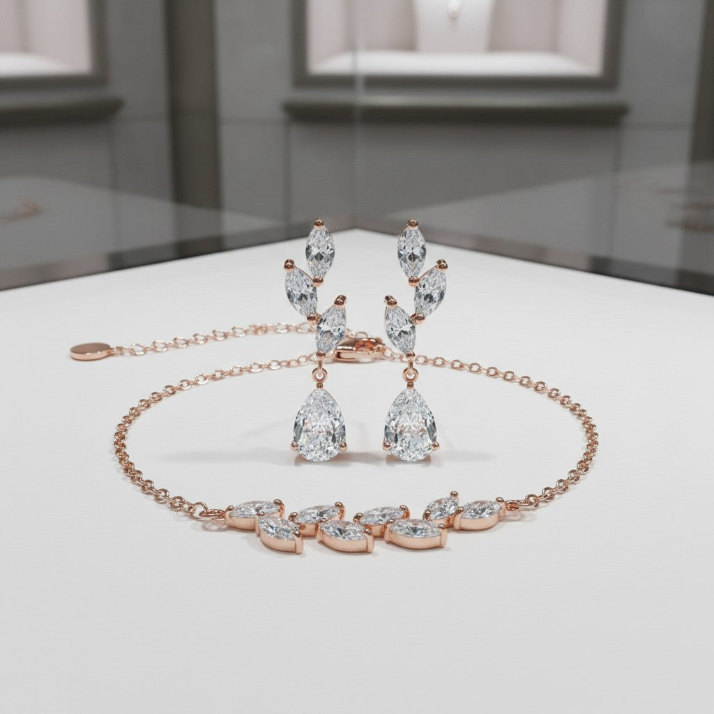 CUBIC ZIRCONIA COLLECTION - DAINTY ELEGANCE BRACELET SET - COLLECTION 2A ROSE GOLD