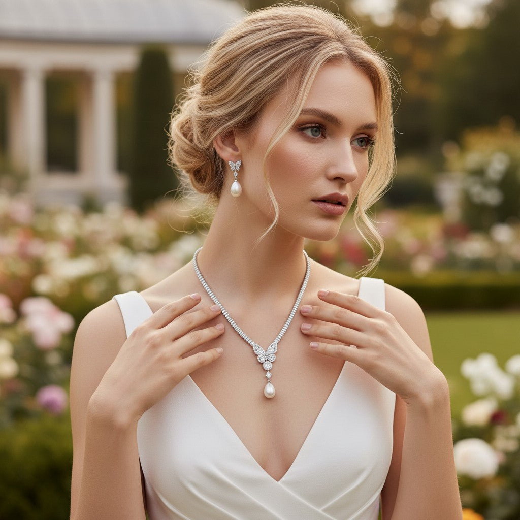 CUBIC ZIRCONIA COLLECTION - VINTAGE INSPIRED NECKLACE SET - CZNK248