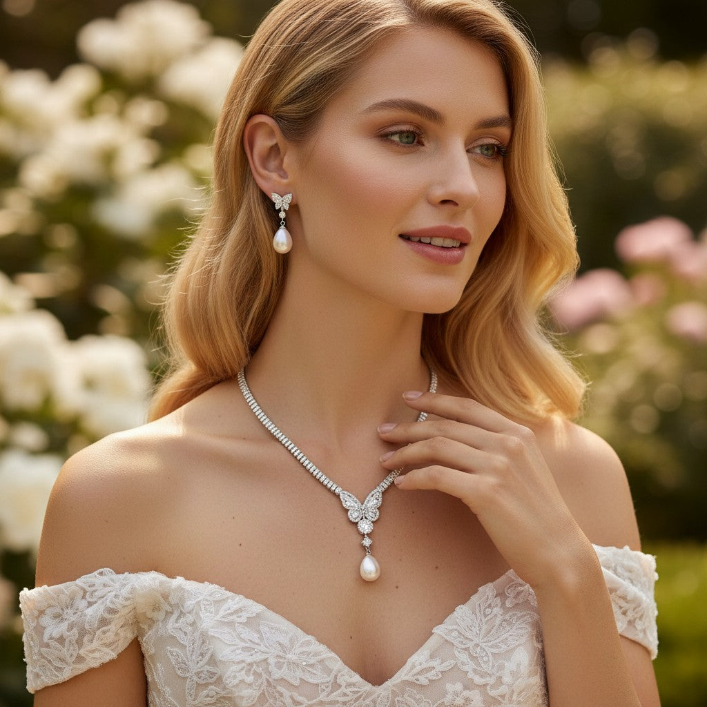 CUBIC ZIRCONIA COLLECTION - VINTAGE INSPIRED NECKLACE SET - CZNK248
