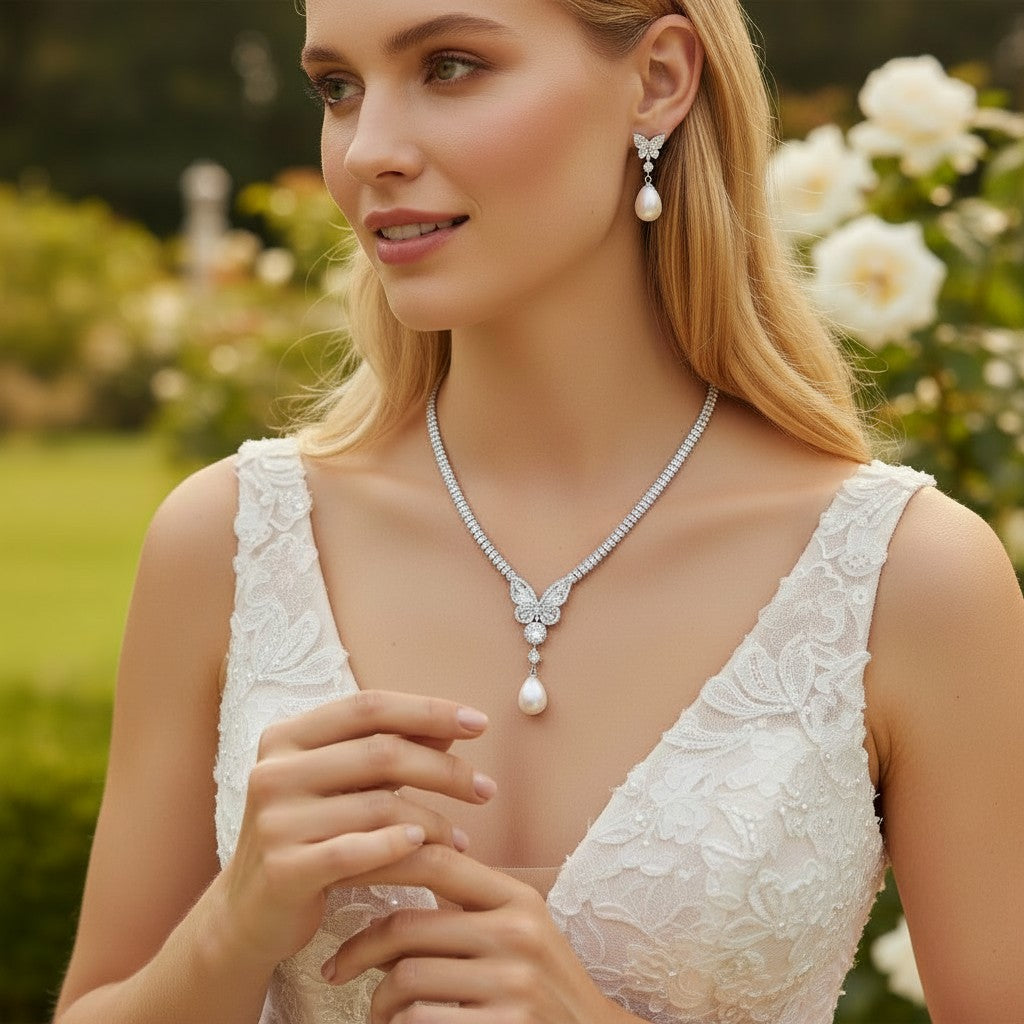 CUBIC ZIRCONIA COLLECTION - VINTAGE INSPIRED NECKLACE SET - CZNK248