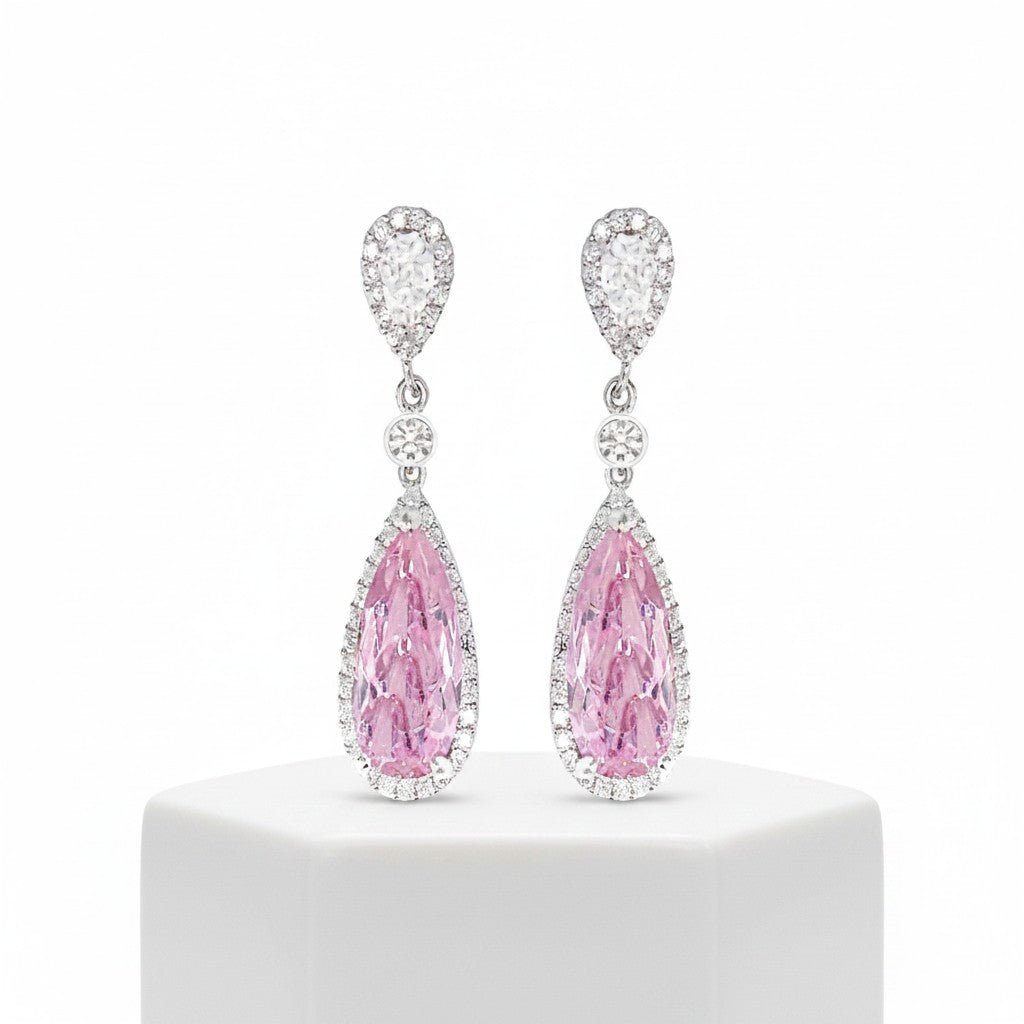 CUBIC ZIRCONIA COLLECTION - PINK  SPARKLE EARRINGS - CZER809