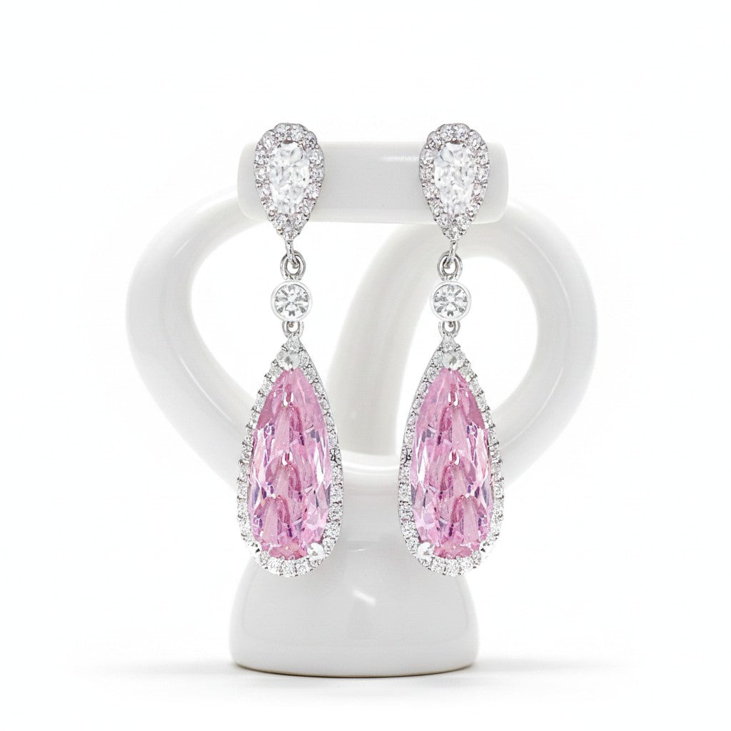 CUBIC ZIRCONIA COLLECTION - PINK  SPARKLE EARRINGS - CZER809