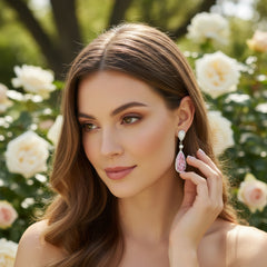 CUBIC ZIRCONIA COLLECTION - PINK  SPARKLE EARRINGS - CZER809