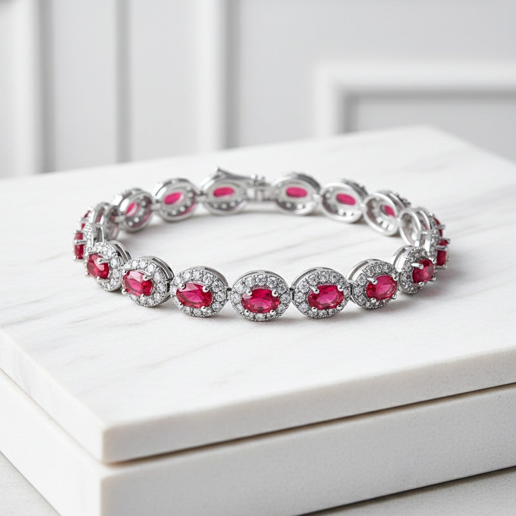 CUBIC ZIRCONA COLLECTION - STARLET BEJEWELLED BRACELET - BR158 FUCHSIA