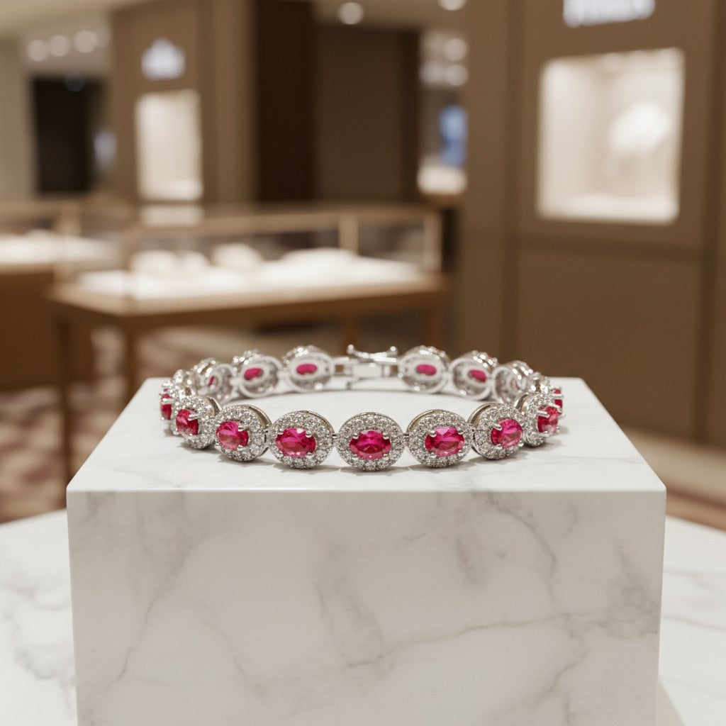 CUBIC ZIRCONA COLLECTION - STARLET BEJEWELLED BRACELET - BR158 FUCHSIA