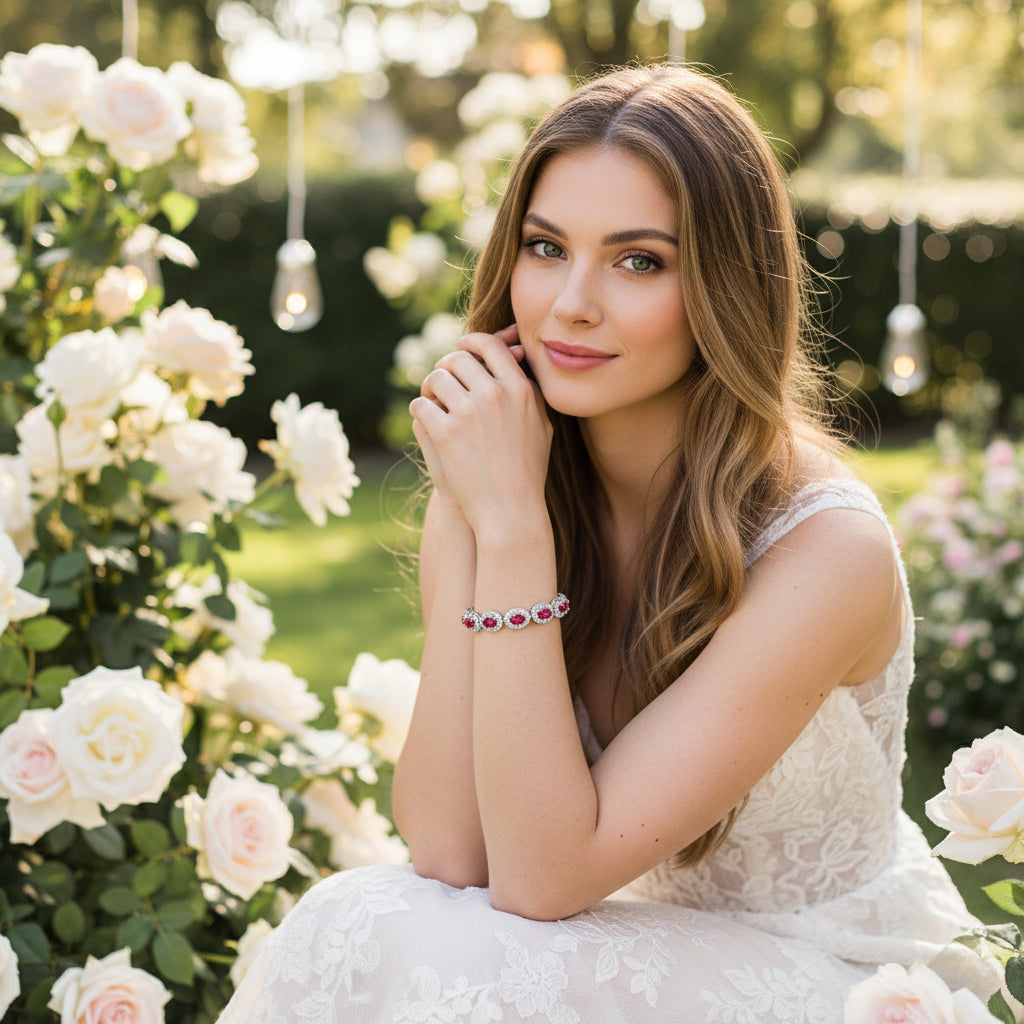 CUBIC ZIRCONA COLLECTION - STARLET BEJEWELLED BRACELET - BR158 FUCHSIA