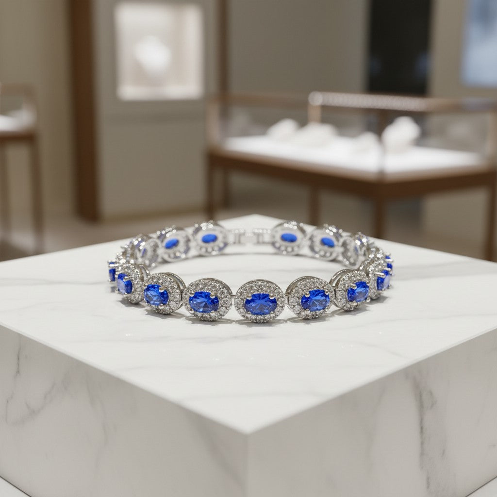 CUBIC ZIRCONA COLLECTION - STARLET BEJEWELLED BRACELET - BR158 SAPPHIRE BLUE