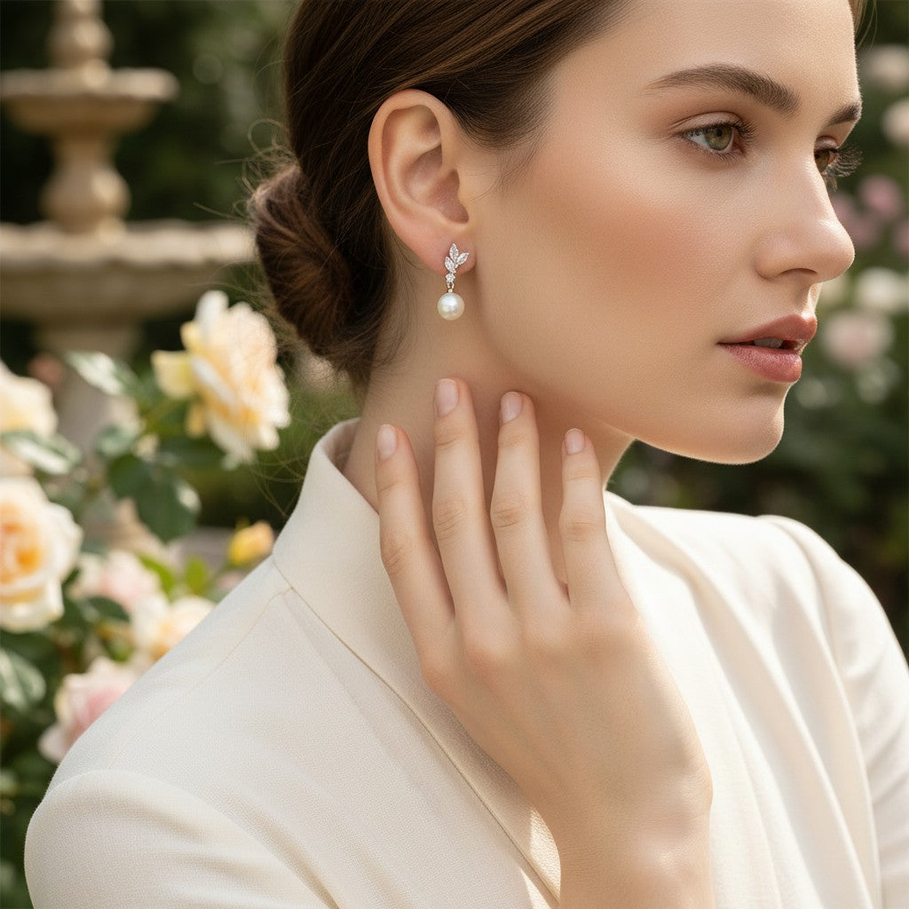 CUBIC ZIRCONIA COLLECTION - DAINTY PEARL COLLECTION - (THREE PAIRS) SILVER
