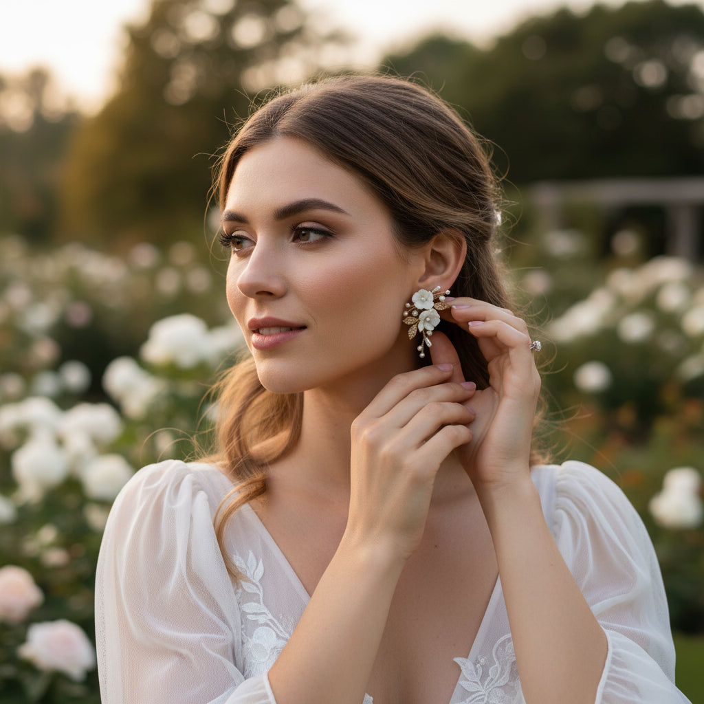 ATHENA COLLECTION -  DIVINE FLOWER EARRINGS -CZER810 GOLD