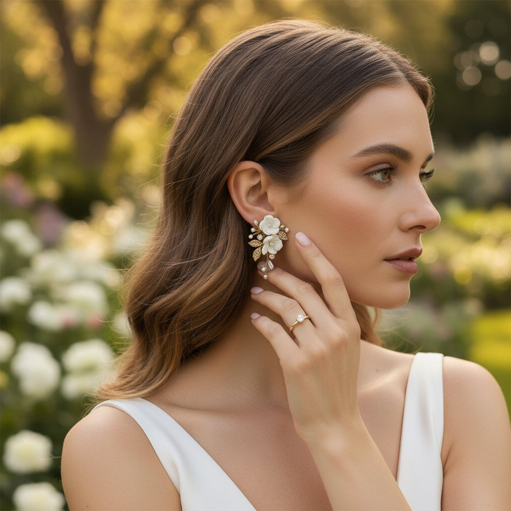 ATHENA COLLECTION -  DIVINE FLOWER EARRINGS -CZER810 GOLD