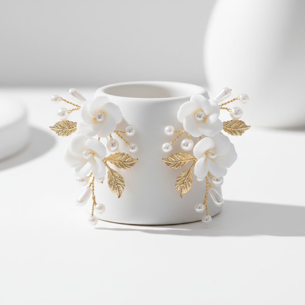 ATHENA COLLECTION -  DIVINE FLOWER EARRINGS -CZER810 GOLD