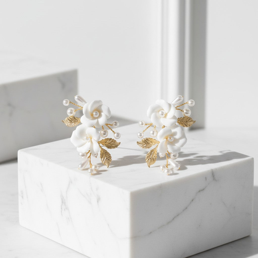 ATHENA COLLECTION -  DIVINE FLOWER EARRINGS -CZER810 GOLD