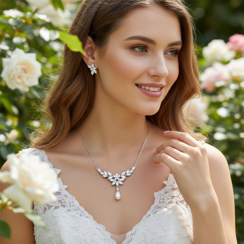 CUBIC ZIRCONIA COLLECTION - OPULENCE NECKLACE SET CZNK249 SILVER