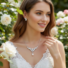 CUBIC ZIRCONIA COLLECTION - OPULENCE NECKLACE SET CZNK249 SILVER