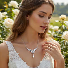 CUBIC ZIRCONIA COLLECTION - OPULENCE NECKLACE SET CZNK249 SILVER