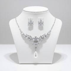 CUBIC ZIRCONIA COLLECTION - OPULENCE NECKLACE SET CZNK249 SILVER
