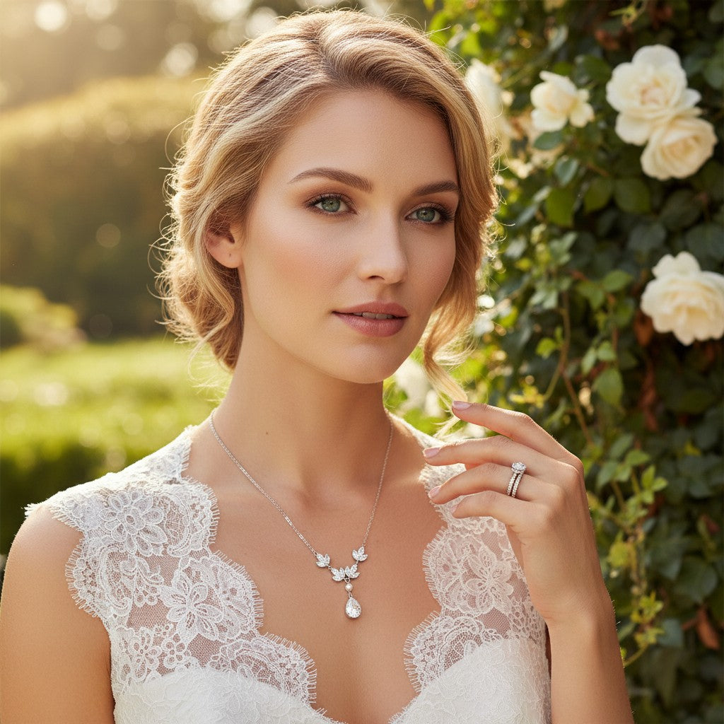CUBIC ZIRCONIA COLLECTION - ENCHANTMENT PEARL SET - CZNK250 SILVER