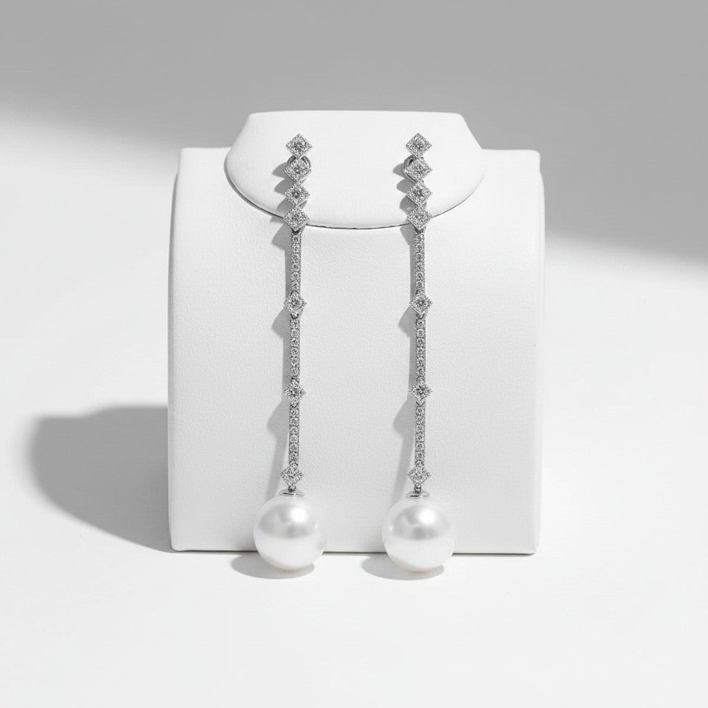 CUBIC ZIRCONIA COLLECTION - STATEMENT DROP EARRINGS - CZER812 SILVER