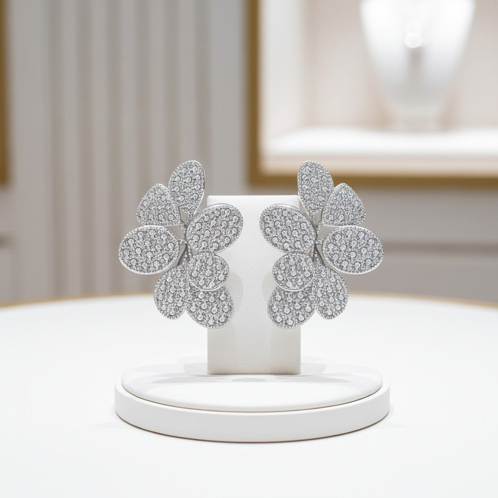 CUBIC ZIRCONIA COLLECTION - CRYSTAL SHIMMER EARRINGS - CZER814 SILVER