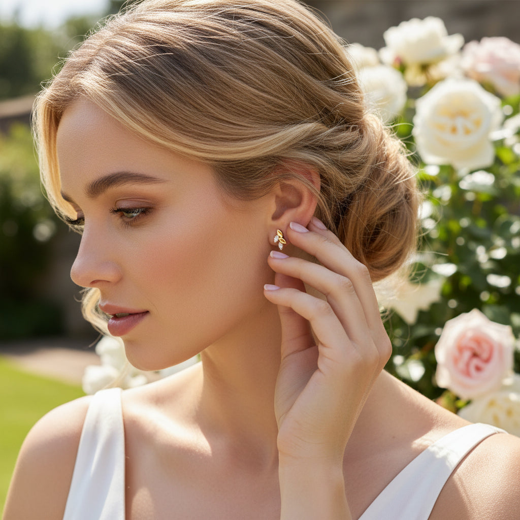 CUBIC ZIRCONIA COLLECTION - DAINTY SPARKLE EARRINGS - CZER815 GOLD