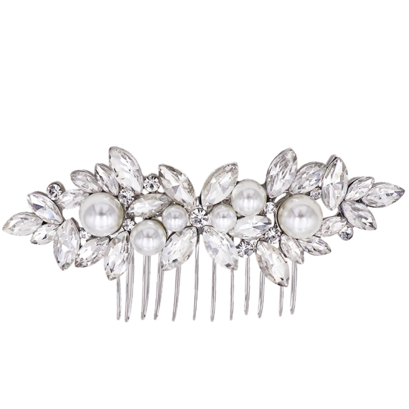 ATHENA COLLECTION - DAINTY VINTAGE PEARL COMB - HC298 SILVER