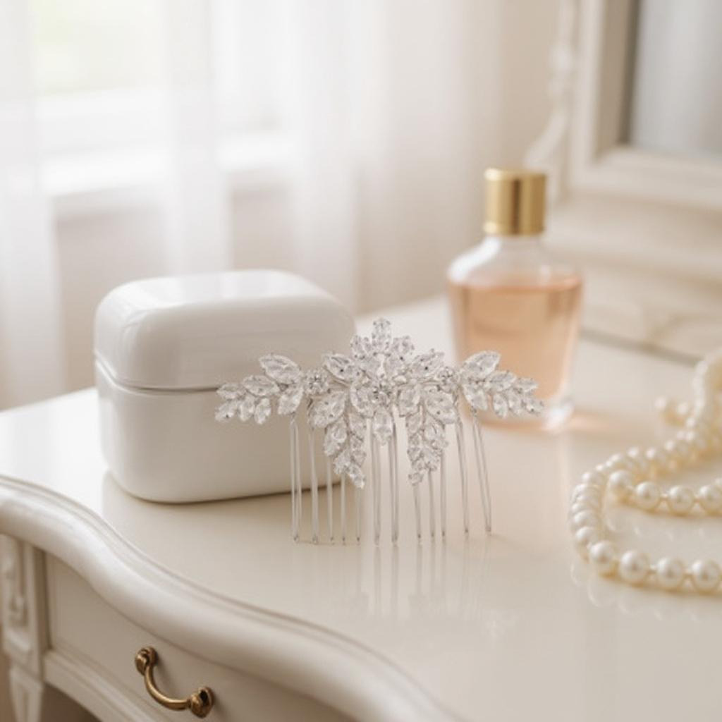 CUBIC ZIRCONIA COLLECTION - VINTAGE LUXE HAIR COMB - HC301 SILVER