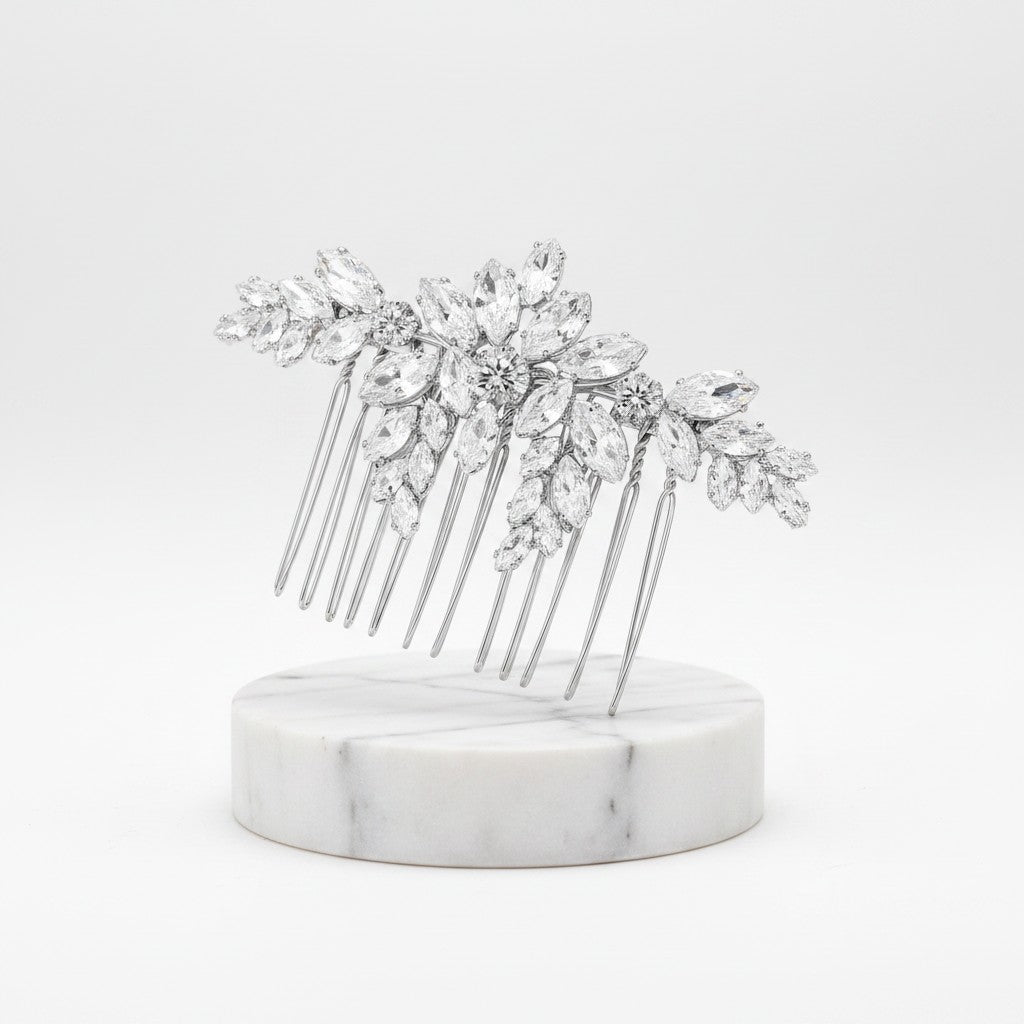 CUBIC ZIRCONIA COLLECTION - VINTAGE LUXE HAIR COMB - HC301 SILVER