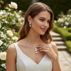 CUBIC ZIRCONIA COLLECTION - VINTAGE SHIMMER NECKLACE SET - CZNK253 GOLD