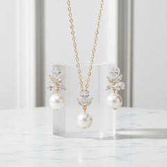 CUBIC ZIRCONIA COLLECTION - VINTAGE SHIMMER NECKLACE SET - CZNK253 GOLD