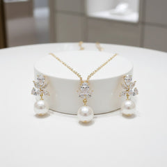 CUBIC ZIRCONIA COLLECTION - VINTAGE SHIMMER NECKLACE SET - CZNK253 GOLD