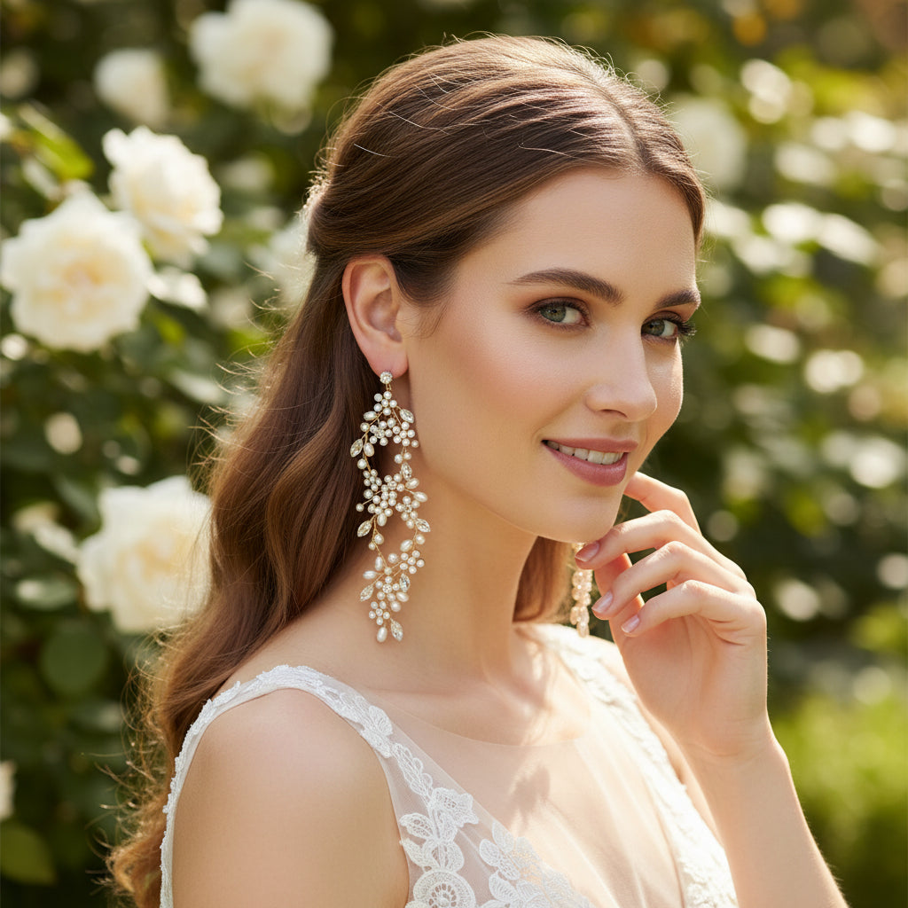 ATHENA COLLECTION - EXQUISITE PEARL CASCADE EARRINGS - CZER822