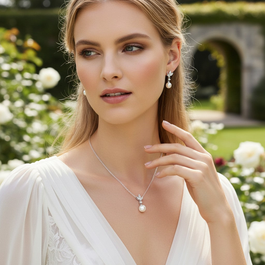 CUBIC ZIRCONIA COLLECTION - VINTAGE CHIC NECKLACE SET - CZNK254 SILVER
