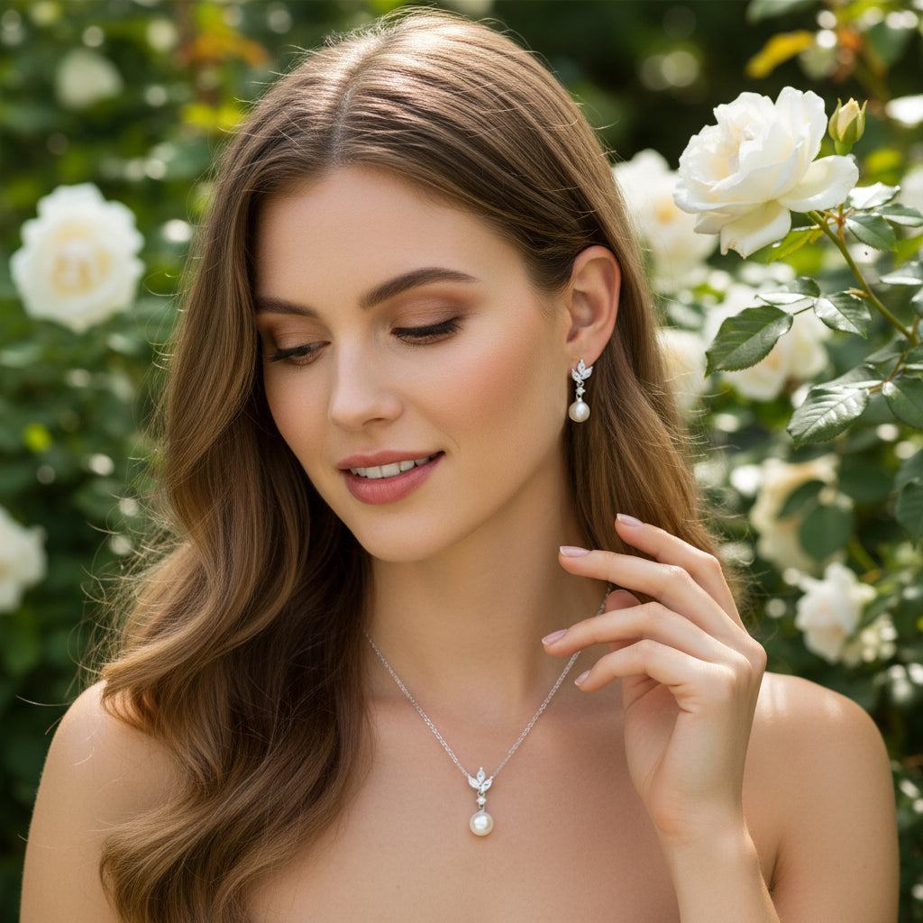 CUBIC ZIRCONIA COLLECTION - VINTAGE CHIC NECKLACE SET - CZNK254 SILVER