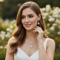 CUBIC ZIRCONIA COLLECTION -PRECIOUS PEARL NECKLACE SET - CZNK256 SILVER