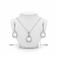 CUBIC ZIRCONIA COLLECTION -PRECIOUS PEARL NECKLACE SET - CZNK256 SILVER