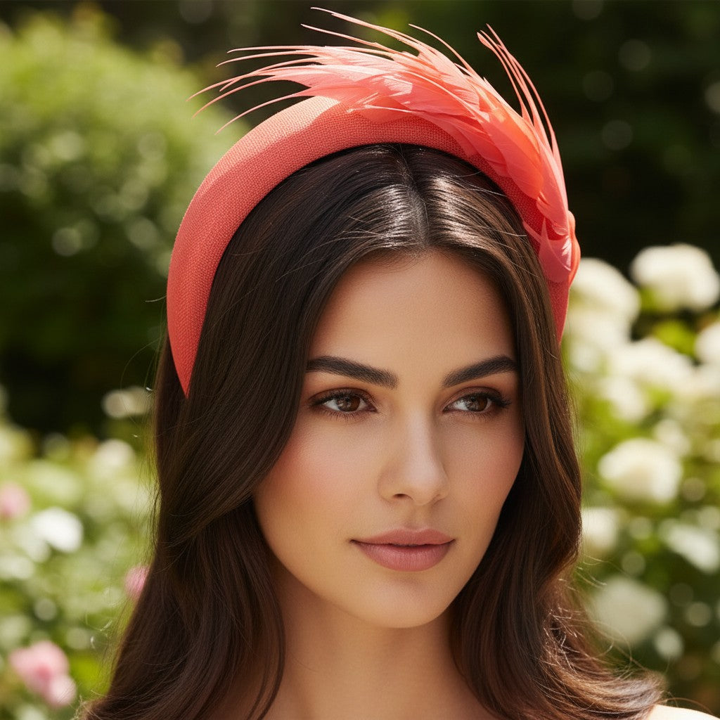 ATHENA COLLECTION - LUXE FEATHER HEADBAND - CORAL