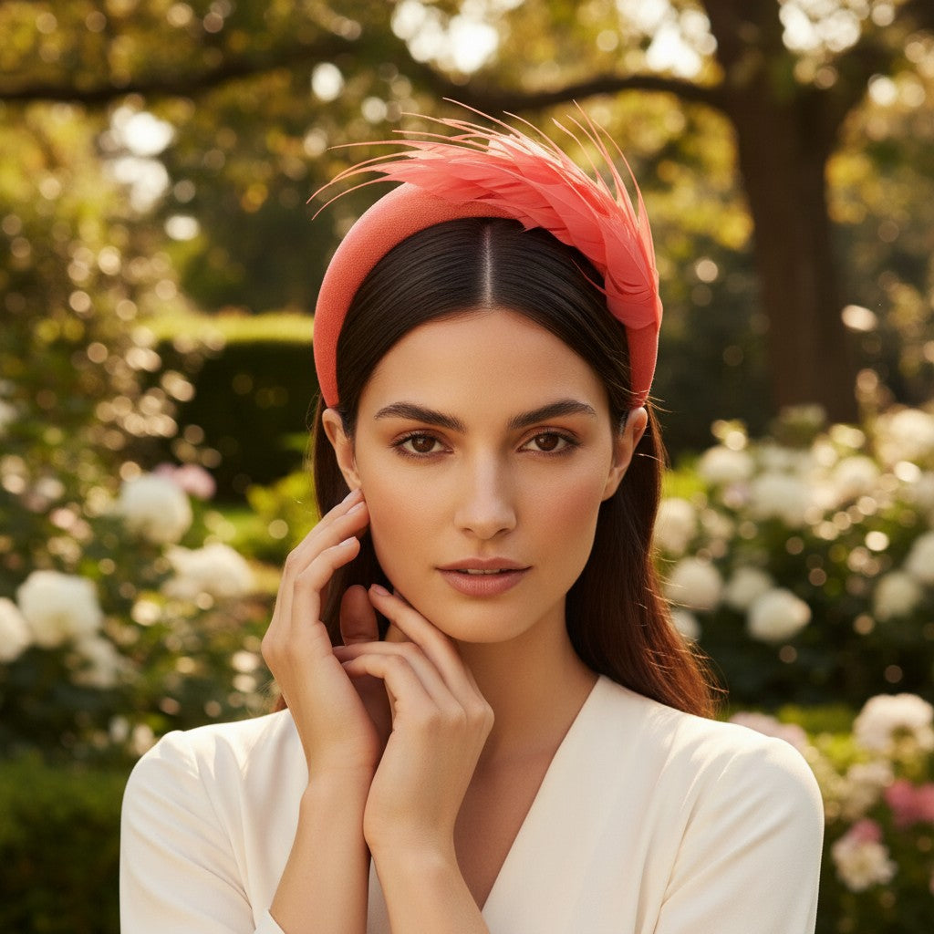 ATHENA COLLECTION - LUXE FEATHER HEADBAND - CORAL