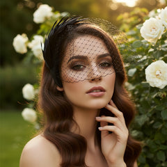 ATHENA COLLECTION - BIRDCAGE VEIL FASCINATOR - BLACK