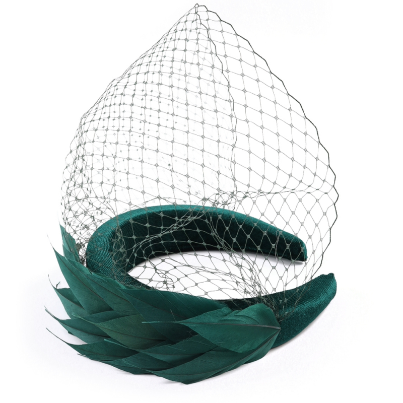 ATHENA COLLECTION - BIRDCAGE VEIL FASCINATOR - EMERALD