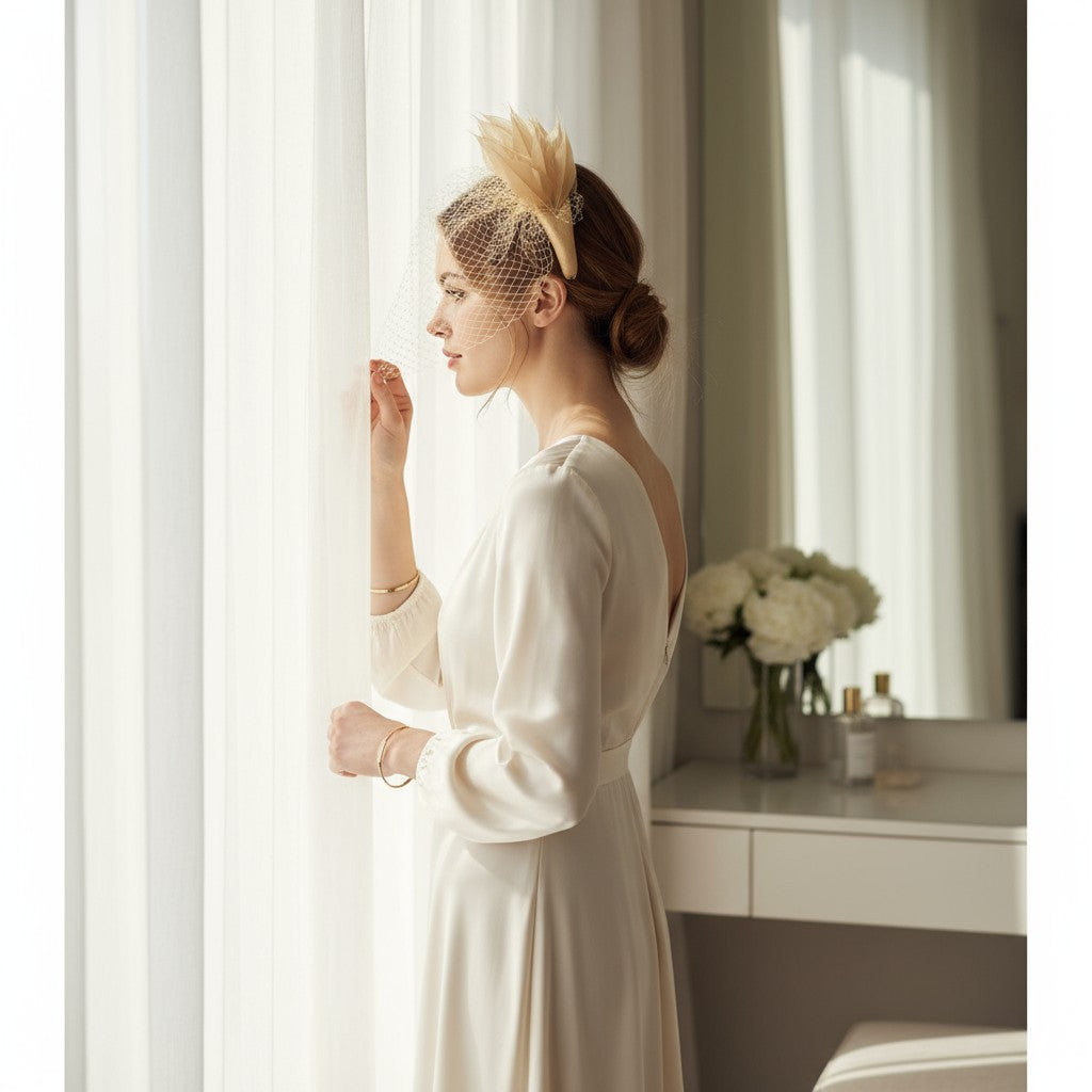 ATHENA COLLECTION - BIRDCAGE VEIL FASCINATOR - GOLD