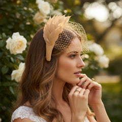 ATHENA COLLECTION - BIRDCAGE VEIL FASCINATOR - GOLD